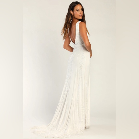 Passionate Romance white beaded sequin mermaid maxi gown - Picture 3 of 5